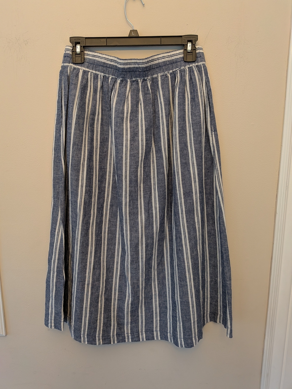 Max Studio Linen Cotton Striped Button Front Midi Skirt Size M - Picture 3 of 9